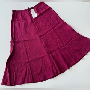 Eileen Fisher Women’s M Linen Blend Bias Cut Skirt CF Seam Hibiscus Stretch Maxi